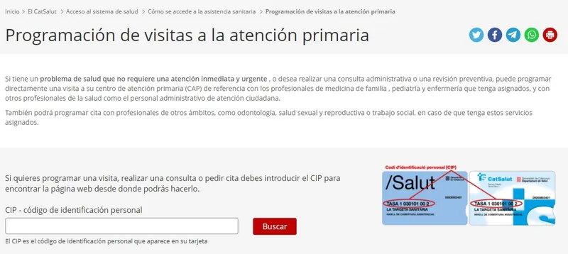 Acceso para pedir cita en el CatSalut para atención primaria.
