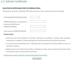paso 2 para solicitar el certificado